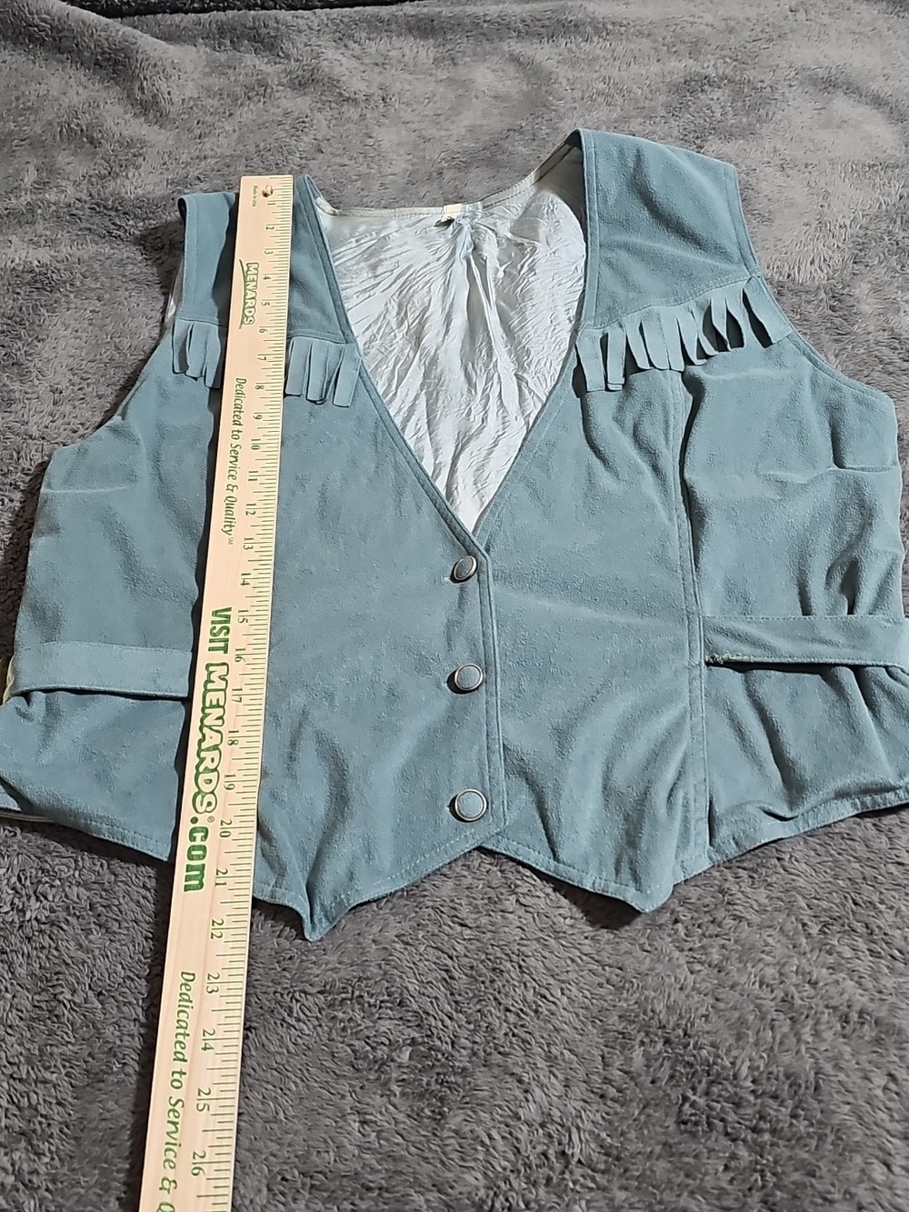 Fringe Vest Three Button Cinched Waist With Tiered Skirt Blue Green Size S - Picture 5 of 10